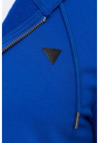 Guess - GUESS Niebieska bluza męska z kapturem. Typ kołnierza: kaptur. Kolor: niebieski. Wzór: aplikacja #2