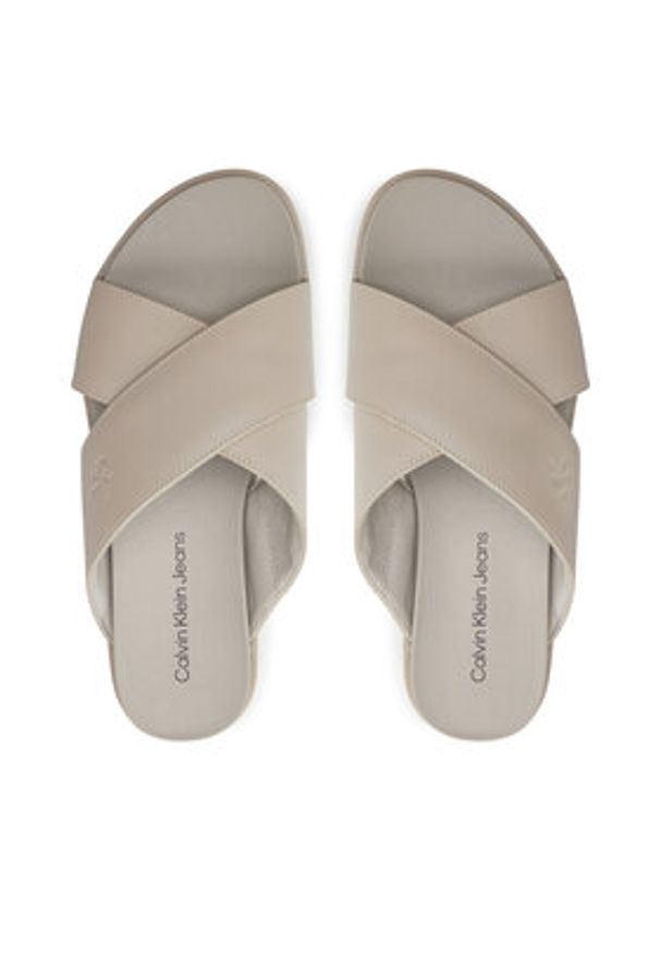 Calvin Klein Jeans Klapki Flatform Cross Mg Uc YW0YW01349 Beżowy. Kolor: beżowy. Materiał: skóra