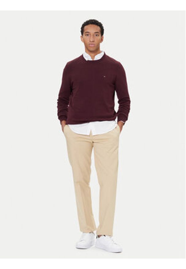 TOMMY HILFIGER - Tommy Hilfiger Sweter Essential Ssnl MW0MW39999 Bordowy Regular Fit. Kolor: czerwony. Materiał: bawełna
