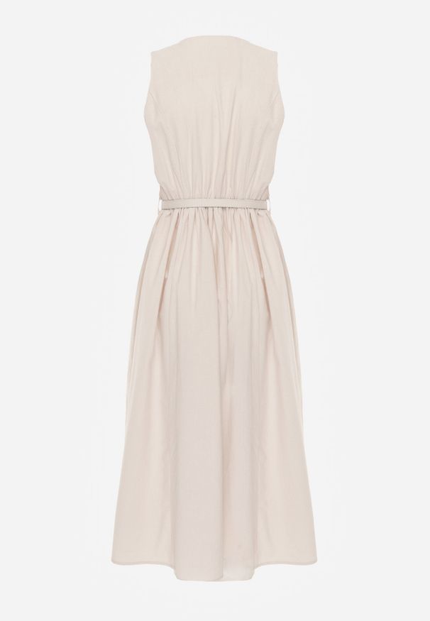 Born2be - Beżowa Sukienka o Rozkloszowanym Kroju z Wiskozą i Bawełną z Paskiem Kelaliria. Okazja: na co dzień, na randkę. Kolor: beżowy. Materiał: wiskoza, bawełna. Typ sukienki: proste. Styl: casual, elegancki