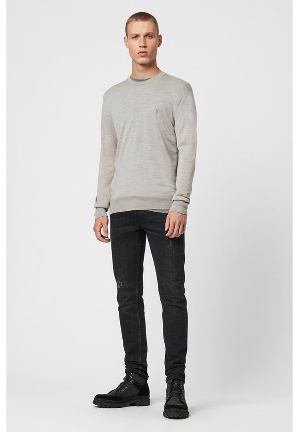 AllSaints - Sweter Mode Merino Crew. Kolor: szary. Materiał: dzianina. Długość rękawa: długi rękaw. Długość: długie