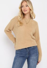 Born2be - Brązowy Klasyczny Sweter z Puchatego Materiału Oversize Miarra. Kolor: brązowy. Materiał: materiał. Styl: klasyczny #1