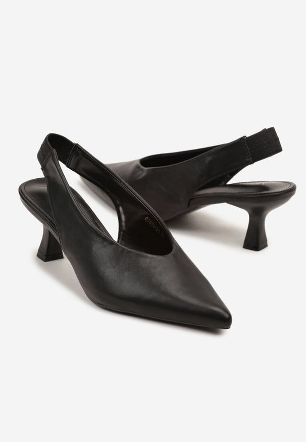 Renee - Czarne Sandały Vices na Kaczuszce Typu Slingback Liluriela. Okazja: na co dzień. Kolor: czarny. Wzór: kwiaty. Sezon: lato. Obcas: na szpilce. Styl: elegancki, casual. Wysokość obcasa: średni