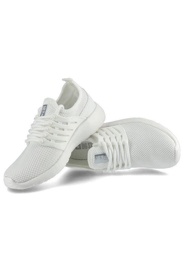Big-Star - Sneakersy damskie Big Star, materiał tekstylny o siatkowej strukturze z elementami skóry ekologicznej z klasycznym sznurowaniem elastyczną cholewką o. Okazja: na spacer, na co dzień, na uczelnię. Kolor: biały. Materiał: skóra ekologiczna, materiał. Szerokość cholewki: normalna. Sport: turystyka piesza