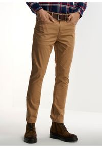 Ochnik - Beżowe spodnie męskie. Kolor: beżowy. Materiał: materiał
