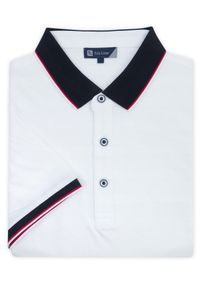 Lanieri Fashion - Męska biała koszulka polo - przewiewna KP20. Typ kołnierza: polo. Kolor: biały. Materiał: bawełna, poliester, materiał. Długość: krótkie #1