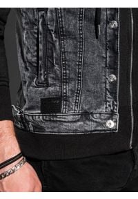 Ombre Clothing - Kurtka męska jeansowa C322 - czarna - XXL. Typ kołnierza: kaptur. Kolor: czarny. Materiał: jeans. Styl: klasyczny #6