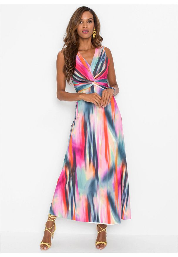 bonprix - Długa sukienka. Kolor: różowy. Wzór: nadruk, kolorowy. Sezon: lato. Długość: maxi