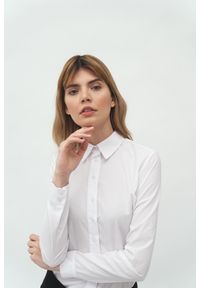 Nife - Klasyczna Koszula z Kołnierzykiem - Biała. Kolor: biały. Materiał: poliester, bawełna. Styl: klasyczny