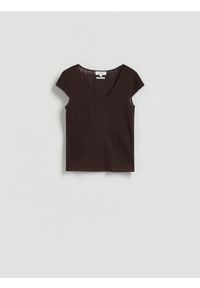 Reserved - T-shirt z modalem - ciemnobrązowy. Kolor: brązowy. Materiał: bawełna