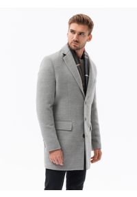 Ombre Clothing - Płaszcz męski klasyczny jednorzędowy - jasnoszary V4 C432 - XXL. Kolor: szary. Materiał: poliester. Sezon: wiosna. Styl: klasyczny #2