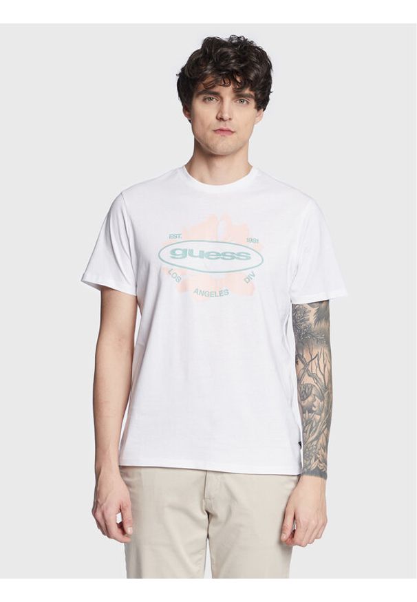 Guess T-Shirt Logo M3GI61 K9RM1 Biały Slim Fit. Kolor: biały. Materiał: bawełna