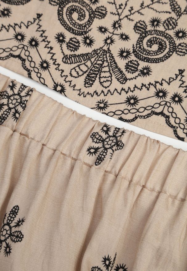 Born2be - Beżowy Wiskozowy Komplet na Lato z Haftem Bluzka Bez Rękawów i Spódnica Asema. Kolor: beżowy. Materiał: wiskoza. Wzór: haft