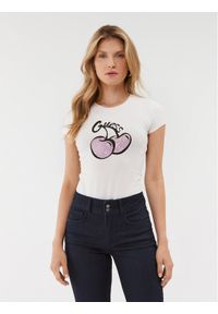 Guess T-Shirt W3BI16 KA0Q1 Écru Slim Fit. Materiał: bawełna