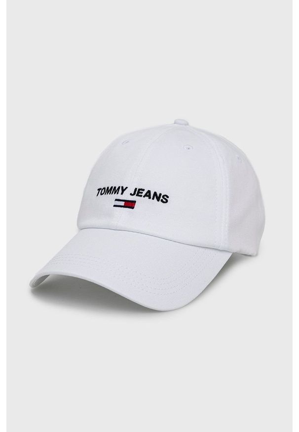 Tommy Jeans czapka bawełniana AM0AM09575.9BYY kolor biały z aplikacją. Kolor: biały. Materiał: bawełna. Wzór: aplikacja