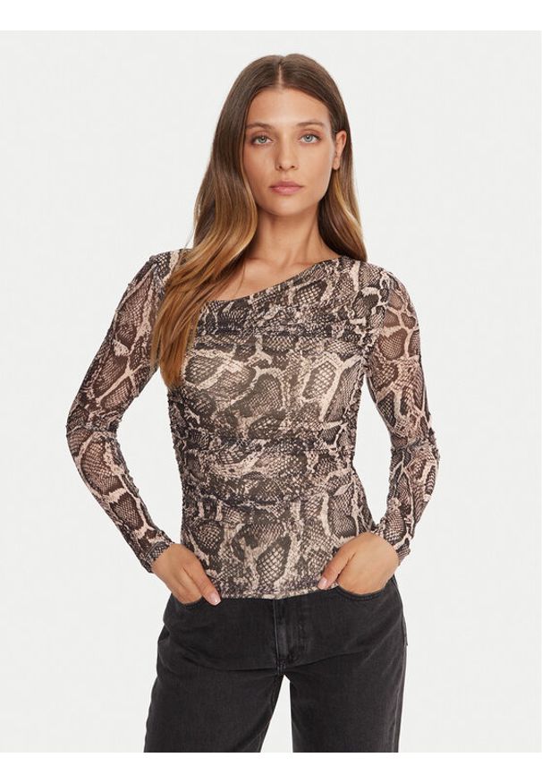 Guess Bluzka W5BP32 KCZC2 Beżowy Slim Fit. Kolor: beżowy. Materiał: syntetyk