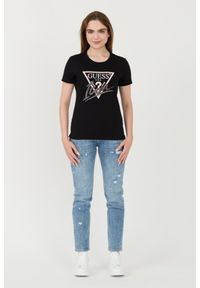 Guess - GUESS Czarny damski t-shirt bawełniany Icon Tee, Rozmiar M. Kolor: czarny. Materiał: bawełna