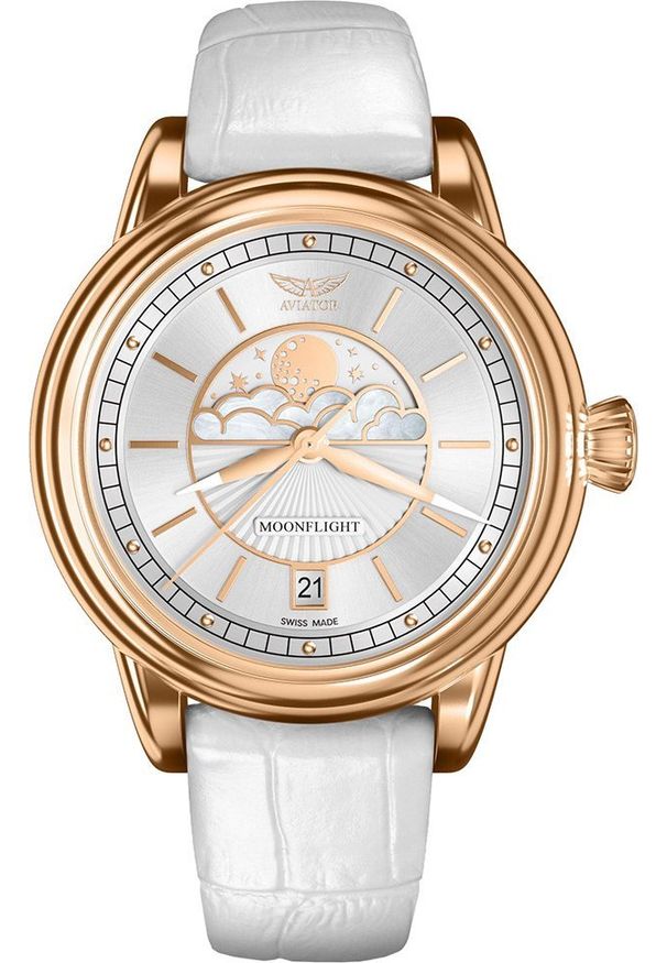 AVIATOR - Zegarek Aviator Zegarek damski Aviator V.1.33.2.251.4 biały. Kolor: biały