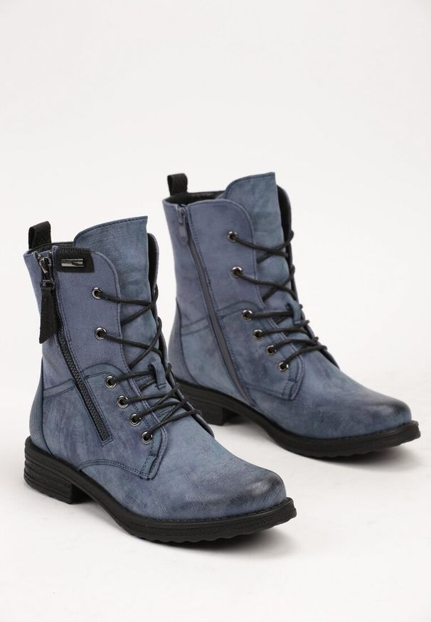 Renee - Niebieskie Botki Sznurowane z Zamkiem Hiyab. Okazja: na co dzień. Zapięcie: zamek. Kolor: niebieski. Materiał: jeans. Obcas: na obcasie. Styl: elegancki, casual. Wysokość obcasa: średni