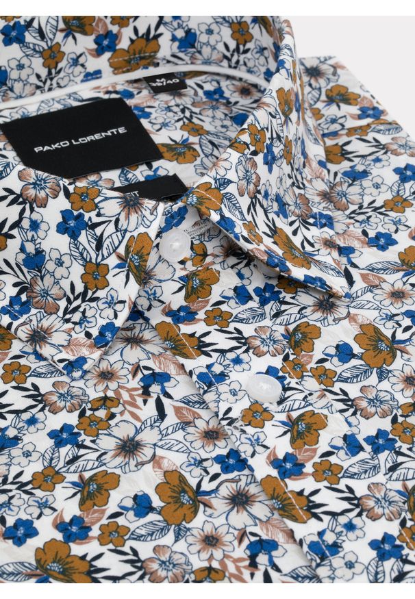 Pako Lorente - PAKO LORENTE – Biała koszula w kwiaty. Kolor: biały. Materiał: elastan, bawełna. Długość rękawa: długi rękaw. Długość: długie. Wzór: kwiaty