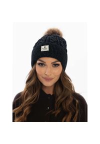 Czapka damska Peterson PTN HAT-06 czarna. Kolor: czarny. Materiał: dzianina, akryl. Wzór: ze splotem. Styl: elegancki