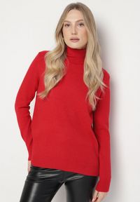 Born2be - Czerwony Casualowy Golf z Wełną o Prostym Kroju Reiselia. Okazja: na co dzień. Typ kołnierza: golf. Kolor: czerwony. Materiał: wełna. Styl: casual