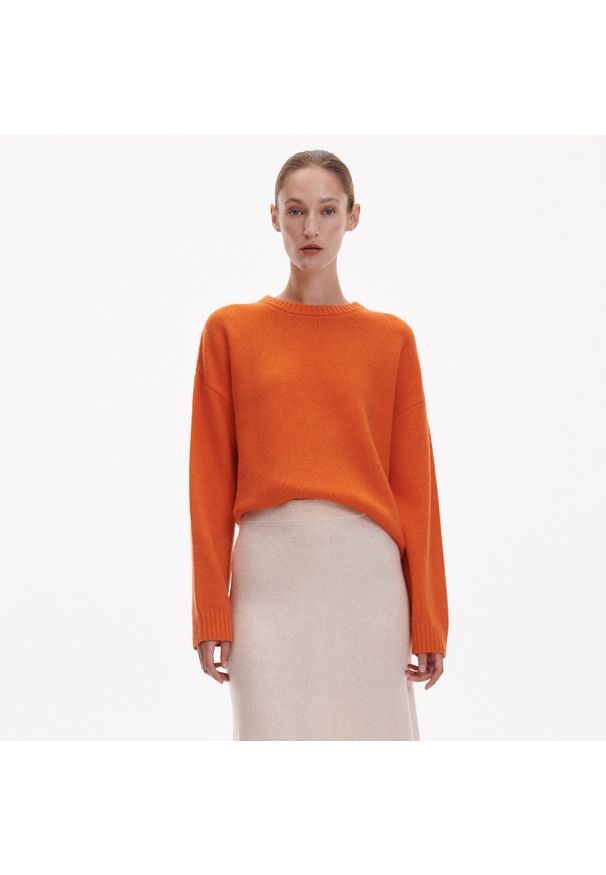Reserved - PREMIUM Sweter z wełną - Pomarańczowy. Kolor: pomarańczowy. Materiał: wełna