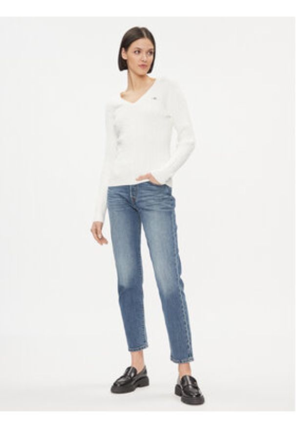 GANT - Gant Sweter 4800101 Biały Slim Fit. Kolor: biały. Materiał: bawełna