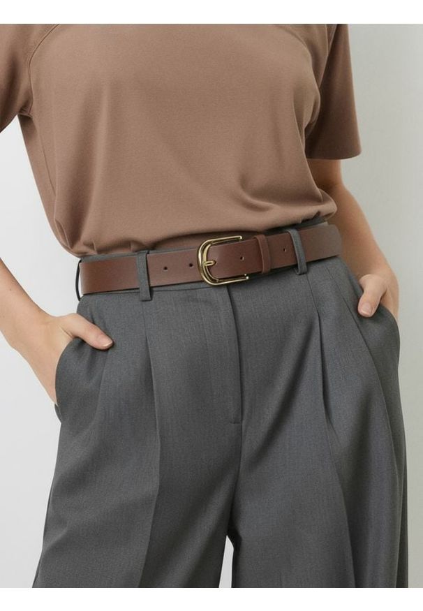 Sinsay - Pasek ze złotą klamrą - brązowy. Kolor: brązowy