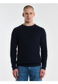 Big-Star - Sweter męski o prążkowanym splocie granatowy Rikonos 403. Kolor: niebieski. Materiał: prążkowany. Wzór: ze splotem. Styl: klasyczny #4