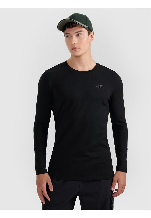 4f - 4F Longsleeve slim gładki męski - czarny XXL. Kolor: czarny. Materiał: materiał. Długość rękawa: długi rękaw. Długość: długie. Wzór: gładki
