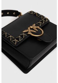 Pinko torebka skórzana kolor czarny. Kolor: czarny. Wzór: aplikacja. Dodatki: z aplikacjami. Materiał: skórzane. Rodzaj torebki: na ramię #3