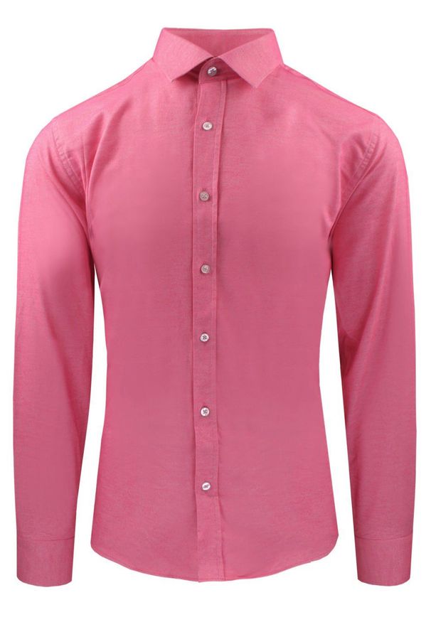 Męska Koszula Wizytowa, Taliowany Krój - Victorio - Różowa. Kolor: różowy. Materiał: poliester, elastan, bawełna. Styl: wizytowy