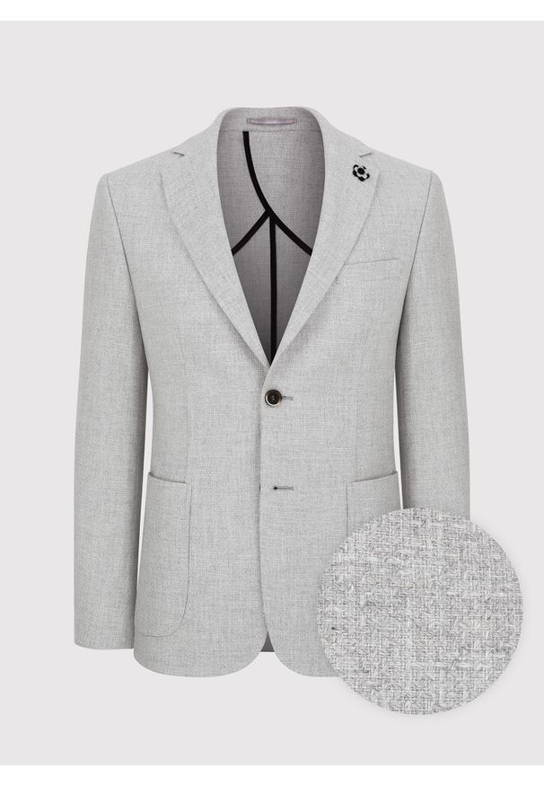 Pako Lorente - PAKO LORENTE – Szara marynarka casualowa o widocznej fakturze. Okazja: na co dzień. Kolor: brązowy, szary. Materiał: wełna. Sezon: wiosna. Styl: casual