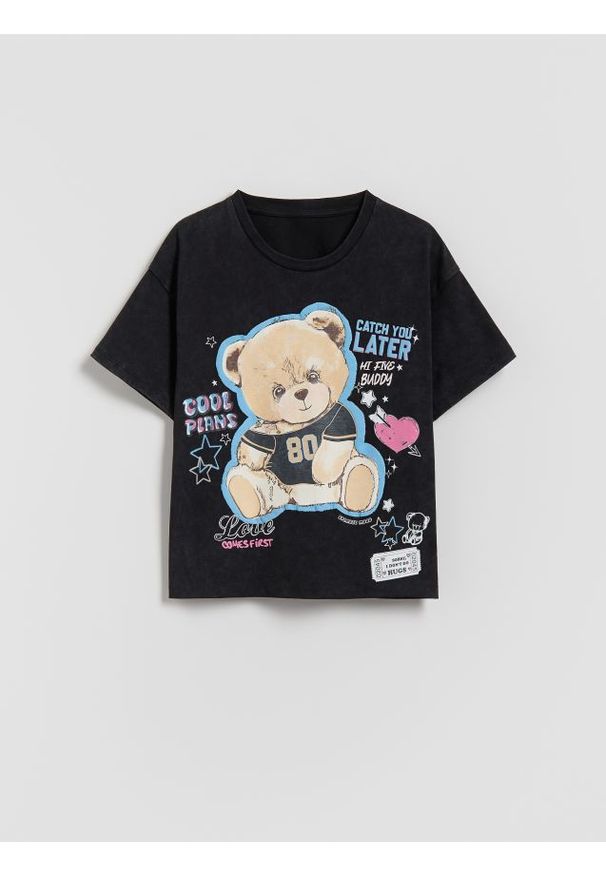 Reserved - T-shirt z nadrukiem - czarny. Kolor: czarny. Materiał: bawełna. Wzór: nadruk