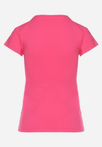 Born2be - Fuksjowy Bawełniany T-shirt z Napisem Living i Nadrukiem Commea. Okazja: na co dzień. Kolor: różowy. Materiał: bawełna. Wzór: napisy, nadruk. Styl: elegancki, casual