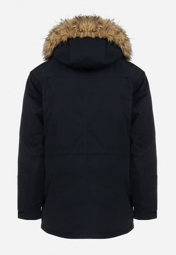 Born2be - Granatowa Zimowa Kurtka z Kapturem Ozdobionym Futerkiem Vanathi. Typ kołnierza: kaptur. Kolekcja: plus size. Kolor: niebieski. Materiał: futro. Wzór: aplikacja. Sezon: zima