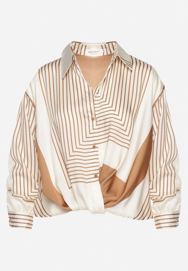 Born2be - Beżowa Koszula z Oryginalnym Geometrycznym Wzorem Sylphie. Kolor: beżowy. Długość rękawa: długi rękaw. Długość: długie. Wzór: geometria. Styl: klasyczny