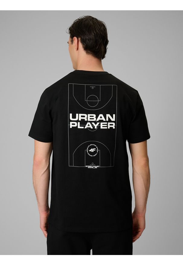 4f - 4F T-shirt relaxed z nadrukiem męski - czarny M. Okazja: na co dzień. Kolor: czarny. Materiał: dzianina. Wzór: nadruk. Styl: sportowy, casual