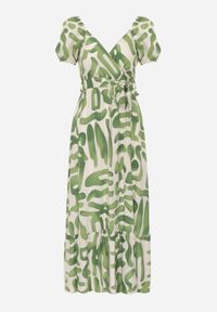 Renee - Zielona Sukienka z Wiskozy z Trójkątnym Dekoltem i Gumką w Pasie z Materiałowym Paskiem Viketa. Kolor: zielony. Materiał: wiskoza, materiał. Styl: elegancki #7