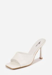 Renee - Białe Klapki na Szpilce z Kwadratowym Noskiem Peep Toe Avenata. Okazja: na co dzień, na randkę. Nosek buta: otwarty. Kolor: biały. Materiał: jeans, skóra, koronka. Obcas: na szpilce. Styl: casual #2