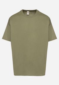 Born2be - Ciemnozielona Koszulka T-shirt z Bawełny Fodarella. Okazja: na co dzień. Kolor: brązowy. Materiał: bawełna. Wzór: aplikacja. Styl: klasyczny, casual, elegancki #6