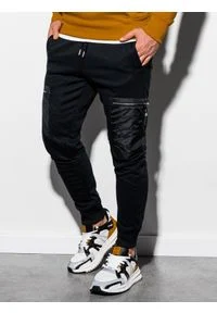 Ombre Clothing - Spodnie męskie dresowe joggery P917 - czarne - XXL. Kolor: czarny. Materiał: dresówka. Wzór: gładki