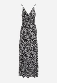 Born2be - Czarno-Biała Sukienka z Wiskozy na Ramiączkach z Gumką w Pasie i Materiałowym Paskiem Stralia. Okazja: na co dzień. Kolor: czarny. Materiał: wiskoza, materiał. Długość rękawa: na ramiączkach. Styl: casual, elegancki #7