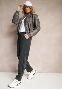 Renee - Ciemnoszare Spodnie z Bawełny High Waist Galili. Okazja: na co dzień. Stan: podwyższony. Kolor: szary. Materiał: bawełna. Styl: klasyczny, elegancki, casual