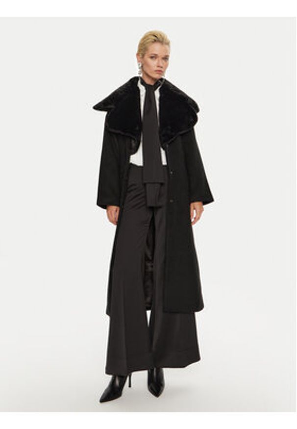 Bruuns Bazaar Płaszcz wełniany Furra BBW4109 Czarny Loose Fit. Kolor: czarny. Materiał: syntetyk, wełna