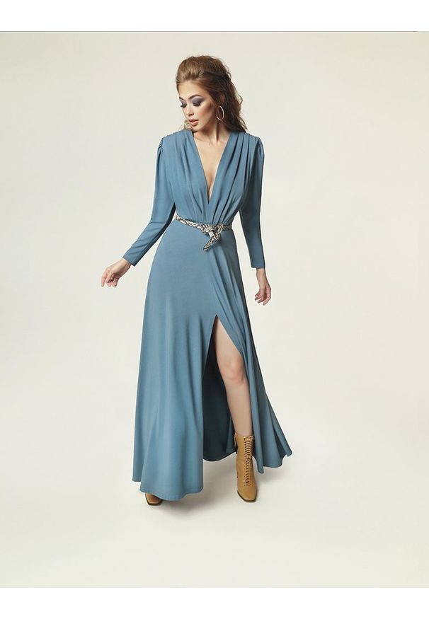 Madnezz - Sukienka Pat - brudny niebieski. Kolor: niebieski. Materiał: wiskoza, elastan. Sezon: lato