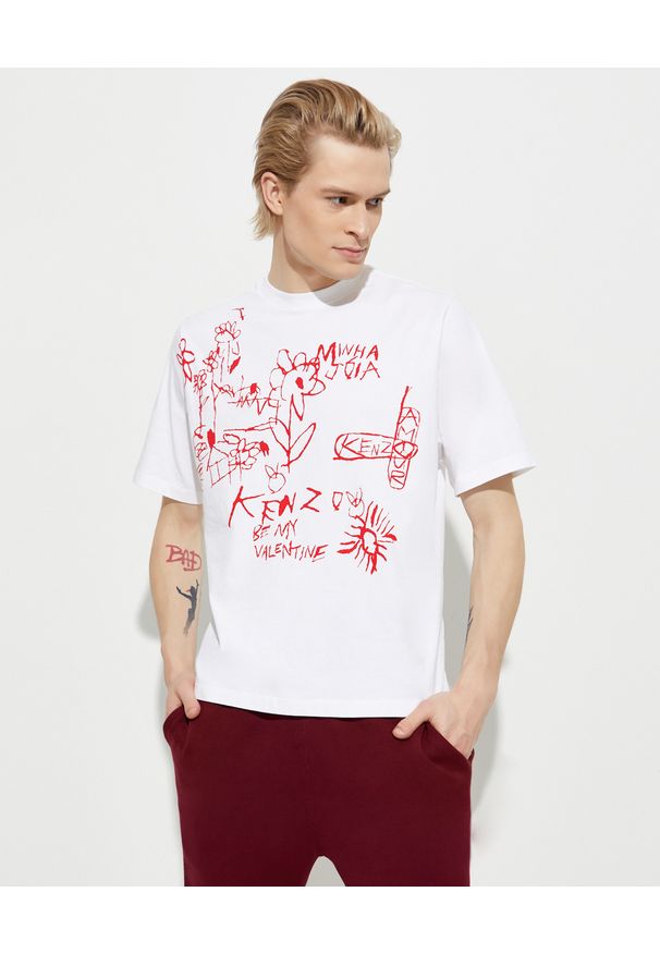 Kenzo - KENZO - Biała koszulka z nadrukiem - EDYCJA LIMITOWANA. Kolor: biały. Materiał: jeans, bawełna. Wzór: nadruk. Styl: klasyczny