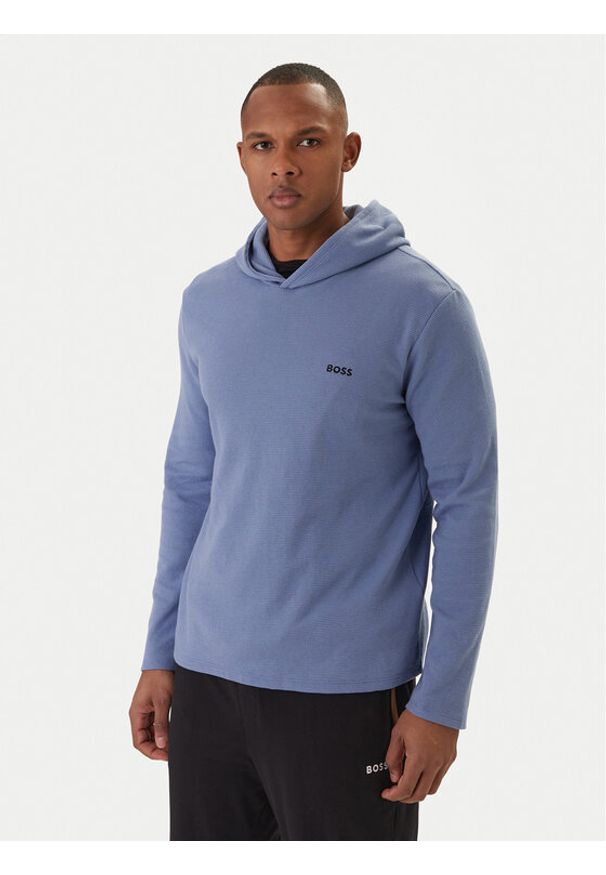 BOSS Longsleeve Waffle 50535885 Błękitny Regular Fit. Kolor: niebieski. Materiał: bawełna. Długość rękawa: długi rękaw