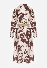 Born2be - Brązowa Koszulowa Sukienka z Wiskozą w Krowie Łaty z Paskiem Domumbria. Kolor: brązowy. Materiał: wiskoza. Typ sukienki: koszulowe #6